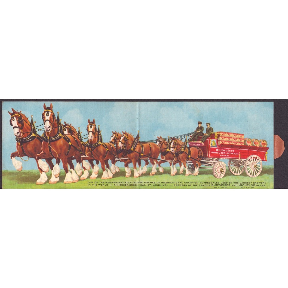 Budweiser Clydesdales 8-Horse Hitch Wagon Anheuser Busch St Louis MO Postcard